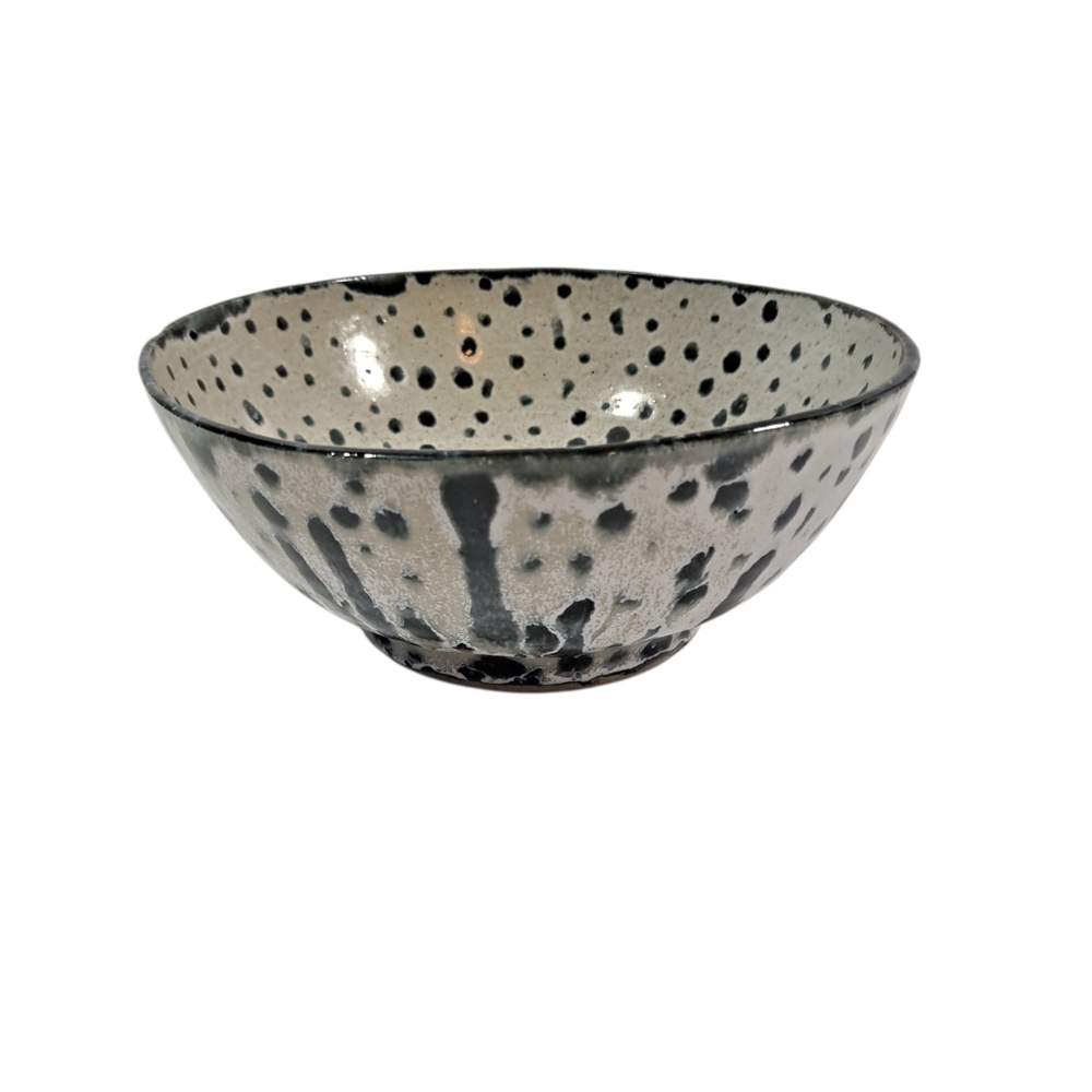 Ceramic Hand Spun Black Splatter Bowl 7"